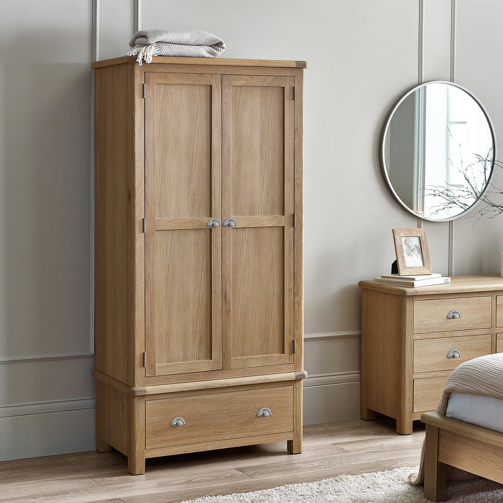 Memphis Limed Oak 2 Door 1 Drawer Wardrobe