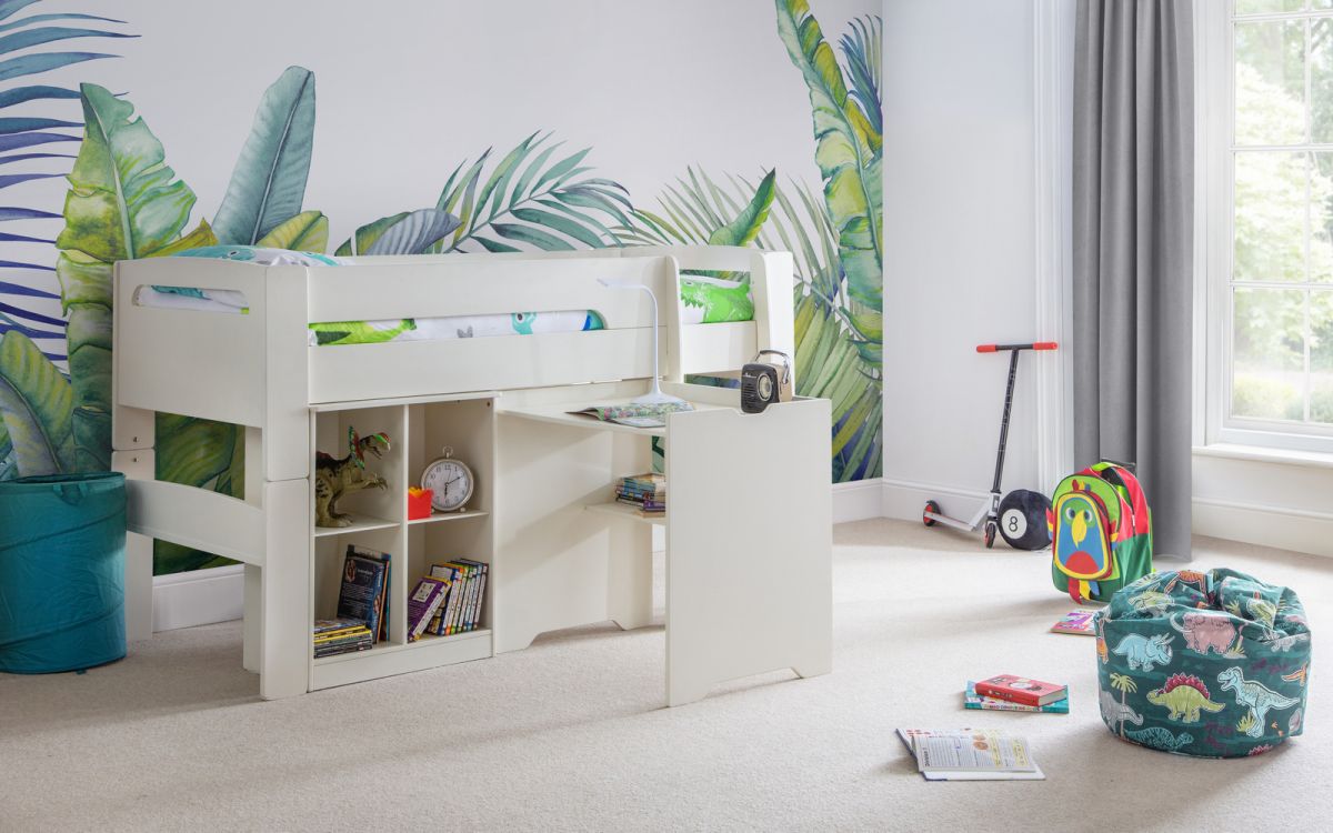 Pluto Midsleeper Desk Bookcase Set Stone White Julian Bowen