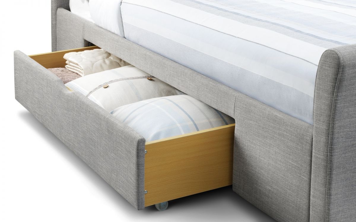 Capri Fabric Bed With 2 Drawers Light Grey Linen Julian Bowen Limited