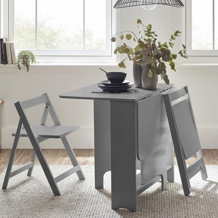 Gatan Small Gateleg Table With 2 Chairs - Grey | Julian Bowen Limited