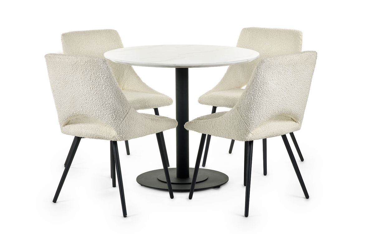 Luca Round Table & 4 Iris Boucle Dining Chairs Ivory Julian Bowen Limited