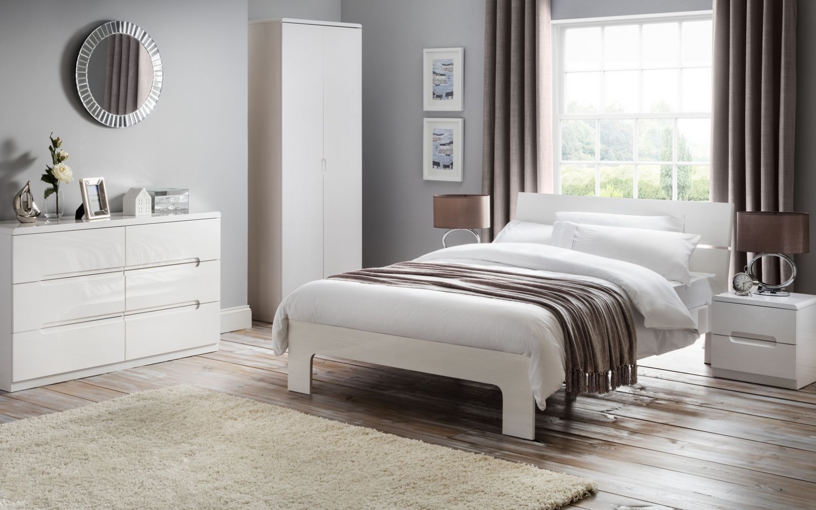 Drawers Bedside 3 Door Wardrobe Aspen White High Gloss Bedroom